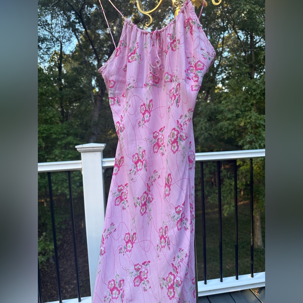Vintage Charlotte Russe Pink Floral Y2K Dress Lettuce Hem Midi Medium - Picture 9 of 12